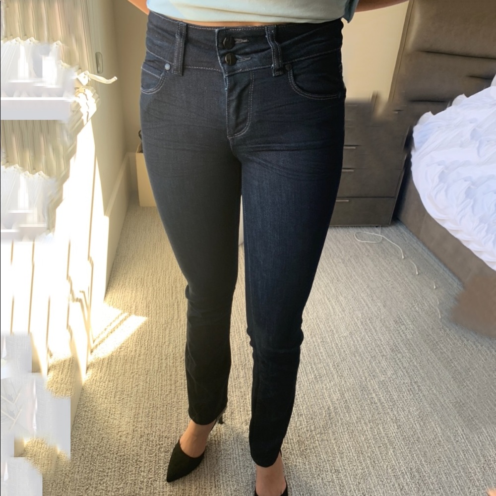 Paige skinny dark blue indigo skinny jeans